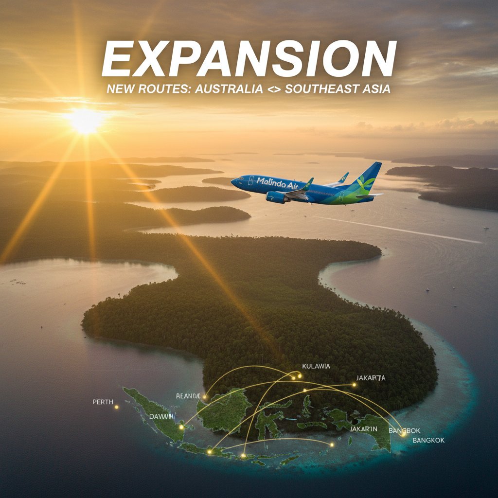 Malindo Air at sunrise, new aircraft on tarmac, crew preparing for expansion to new destinations