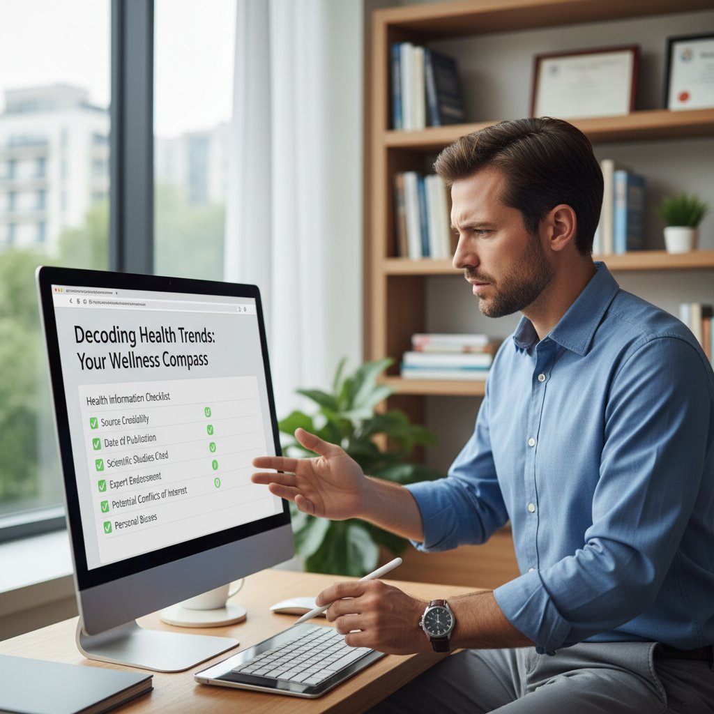 Mężczyzna analizujący krok po kroku artykuł zdrowotny na komputerze