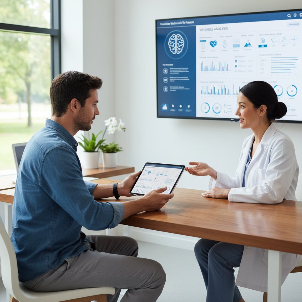 Zdjęcie przedstawiające mężczyznę analizującego wyniki konsultacji zdrowotnej na tablecie