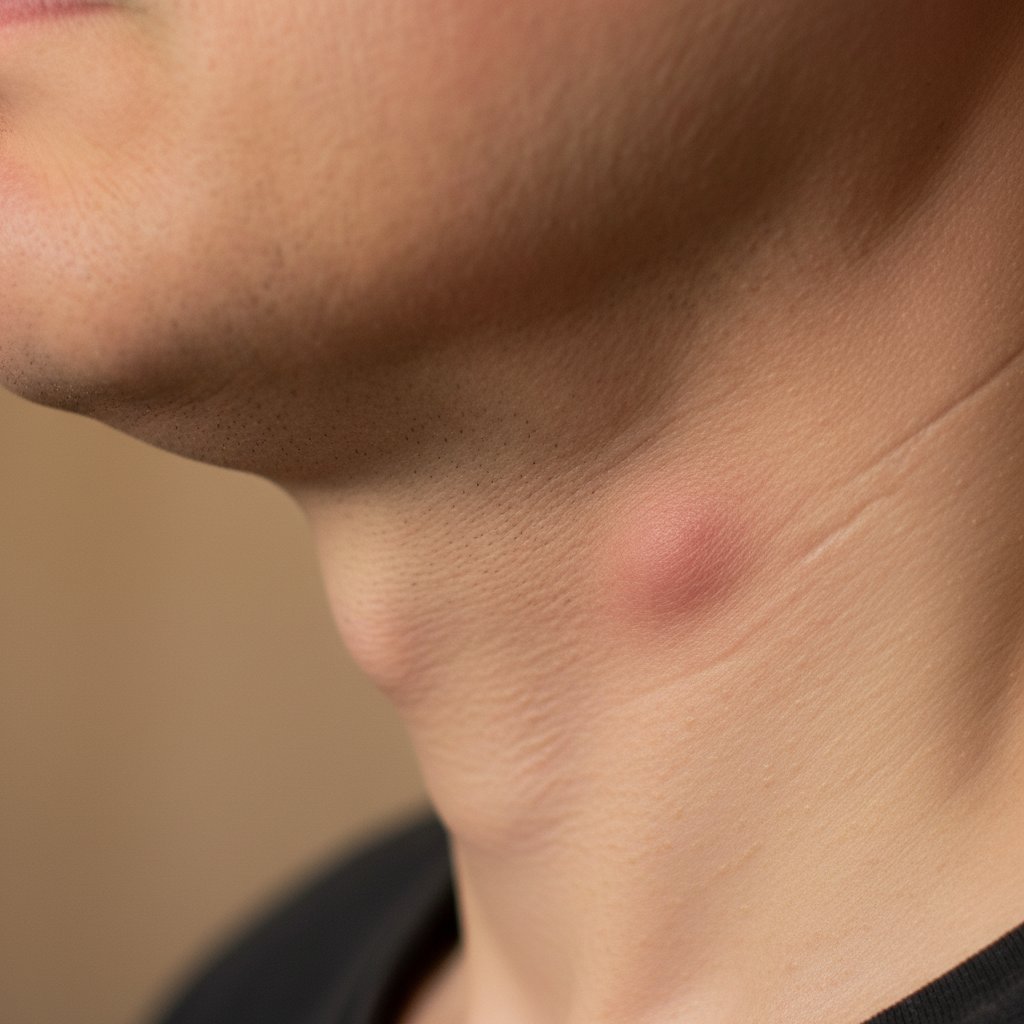 Zdjęcie męskiej szyi i karku z widocznym kaszakiem