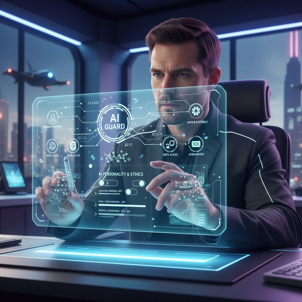 Mężczyzna analizujący ustawienia prywatności na smartfonie – kontrola nad AI