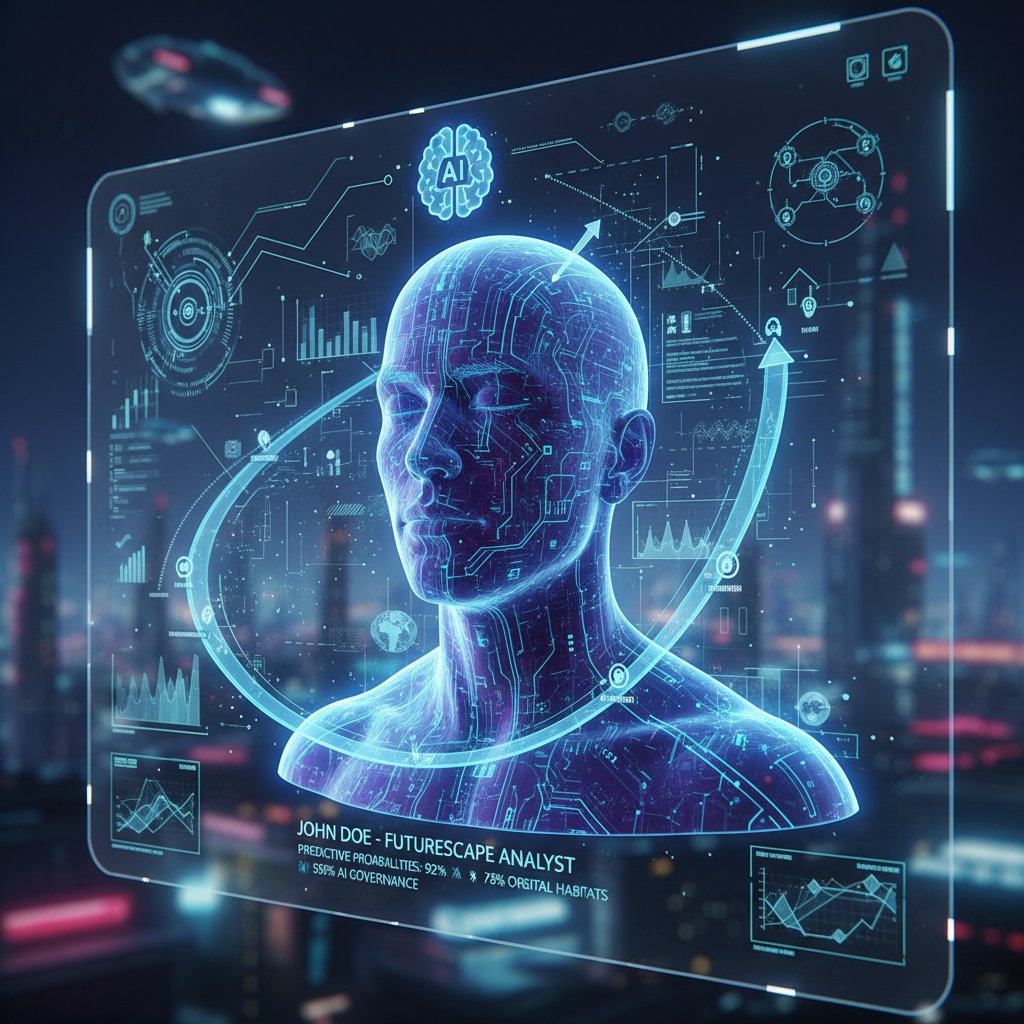 Mężczyzna patrzy na ekran z wyświetlanym cyfrowym profilem – AI przewiduje wybory, algorytmy