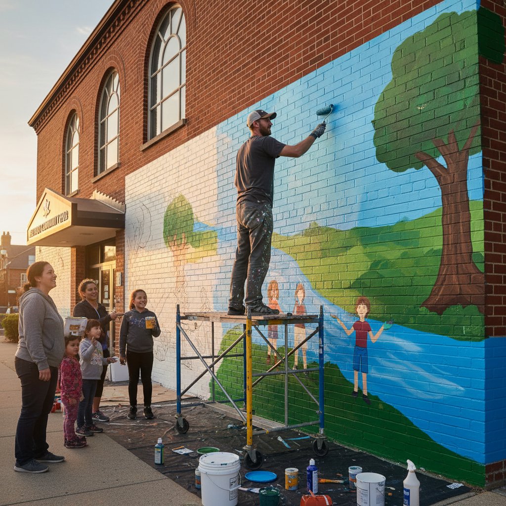 Mężczyzna malujący mural, symbol nowej pasji i przezwyciężenia samotności