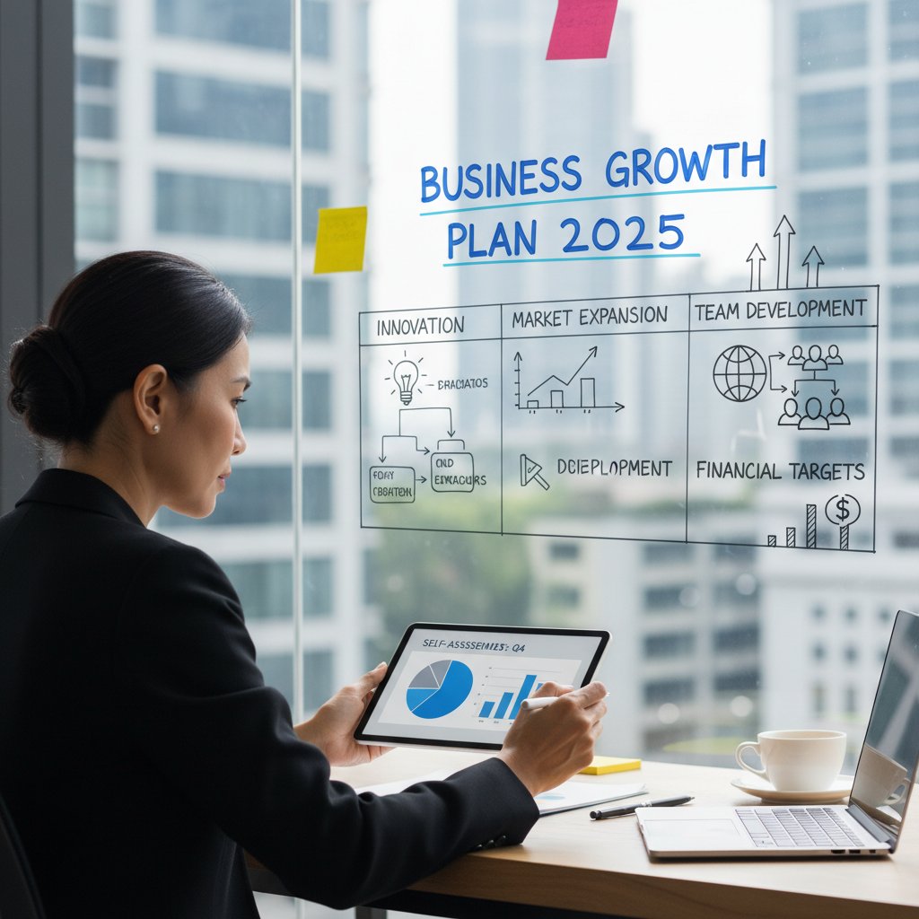 Zdjęcie menedżera w trakcie samooceny i przygotowania planu wzrostu