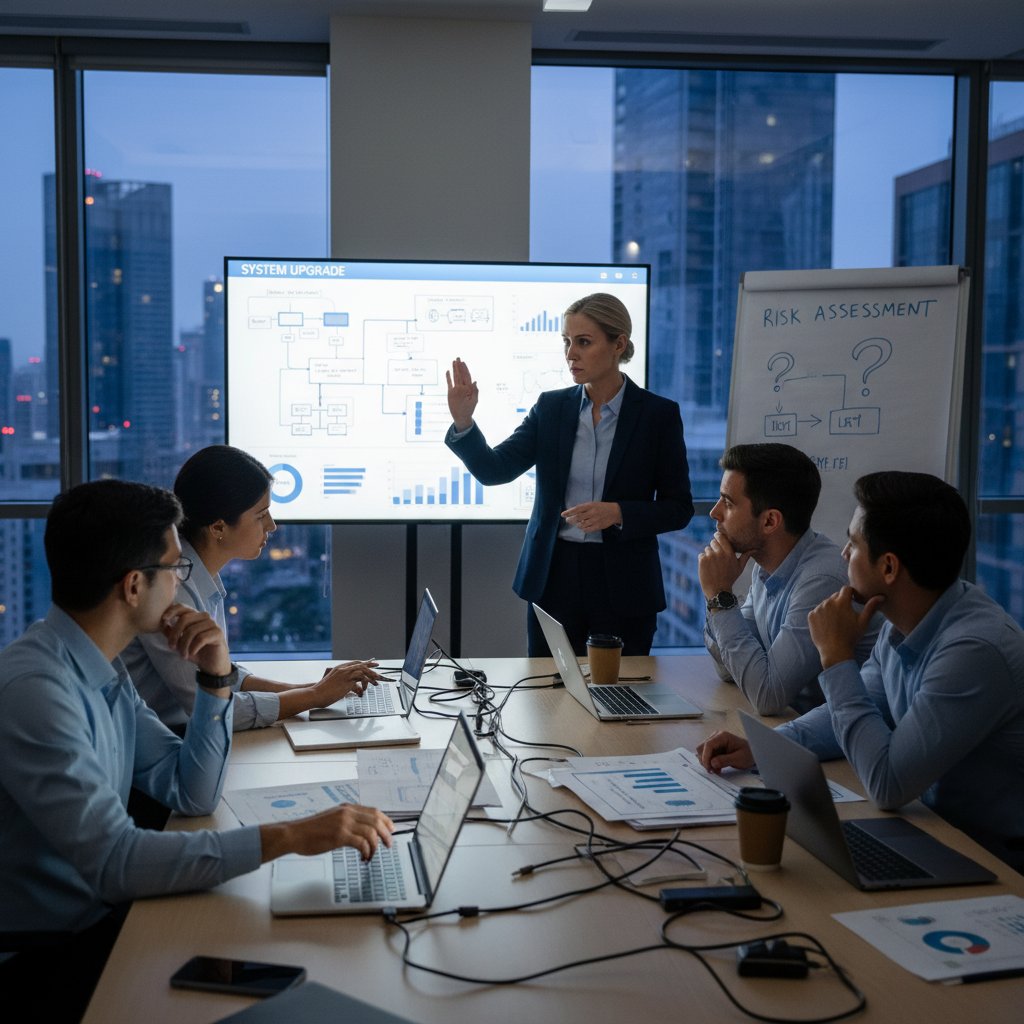 Manager pausing operational upgrade project, team evaluating risks