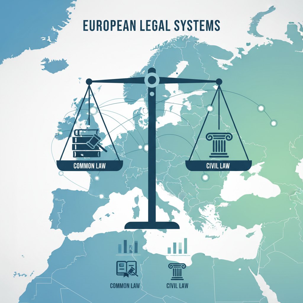 Mapa Europy z zaznaczonymi różnicami systemów prawnych
