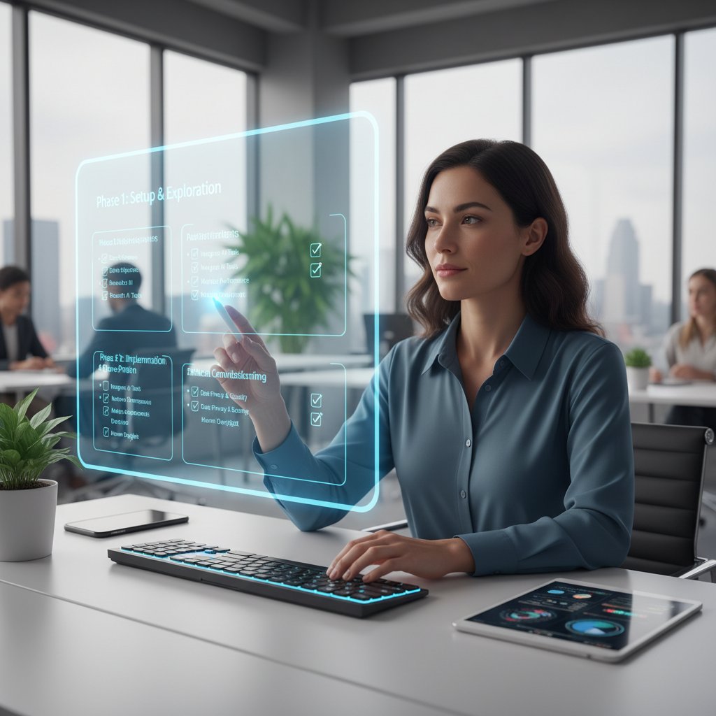 Marketer trzymający checklistę przed wdrożeniem AI