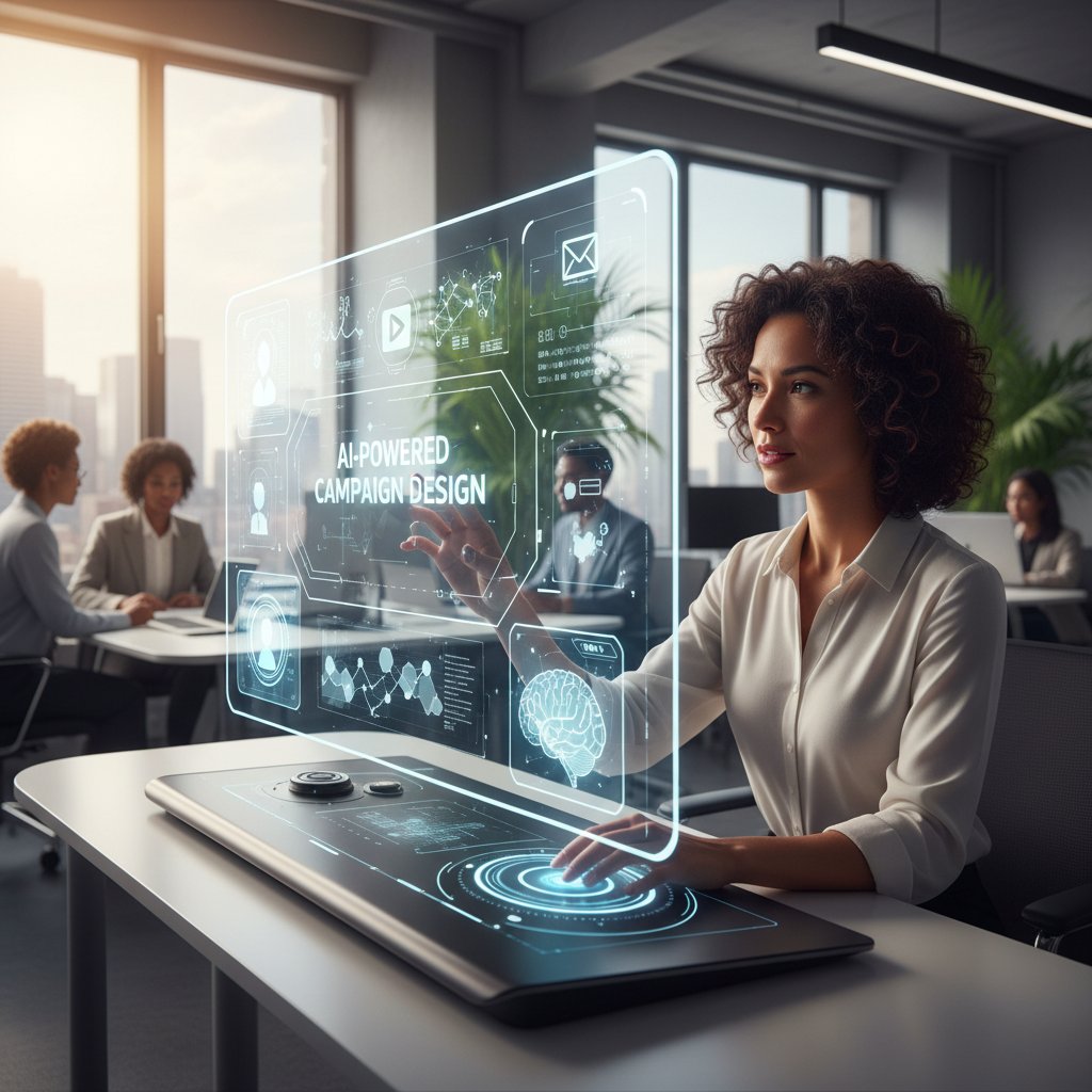 Marketer korzysta z kreatorka.ai podczas pracy nad kampanią, ekran z kreatywnymi wizualizacjami