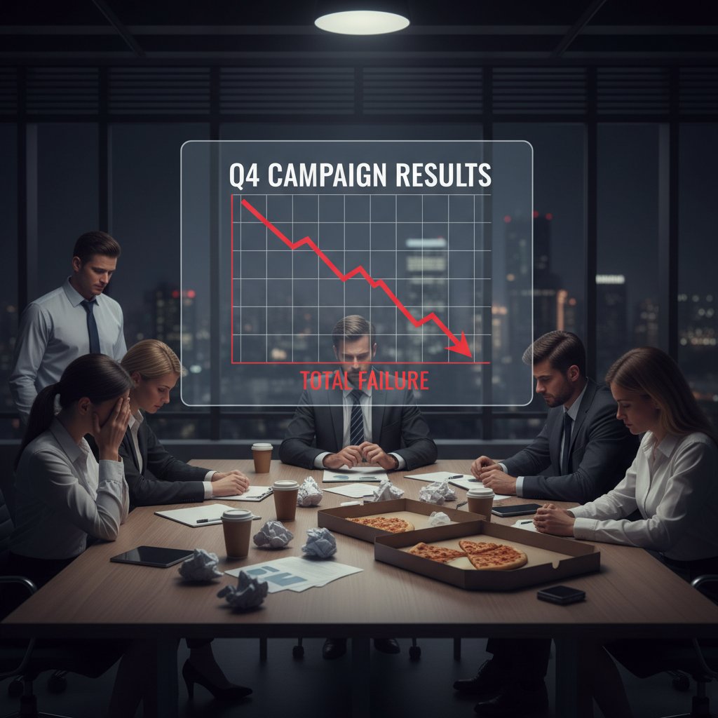 Zespół marketingowy analizuje nieudane kampanie przy tablicy z wykresem spadkowym – marketing spersonalizowany online