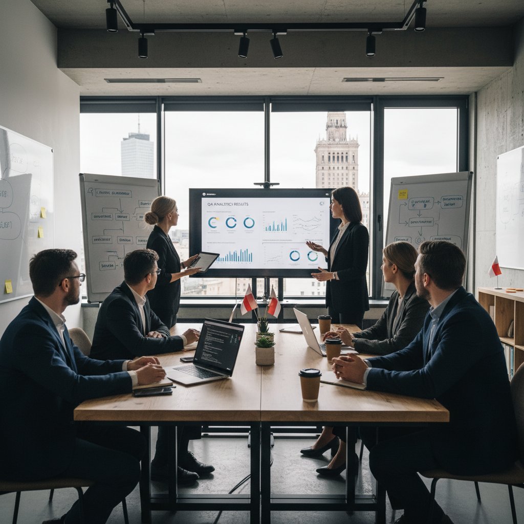 Zespół analizuje efekty wdrożenia automatyzacji marketingowej w polskiej firmie na spotkaniu