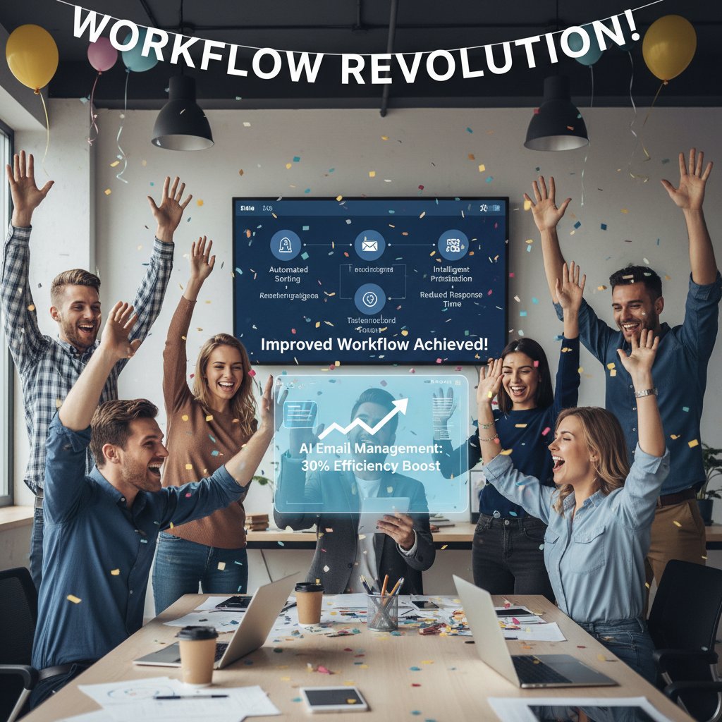 Marketing team celebrating improved workflow after adopting AI-powered email management