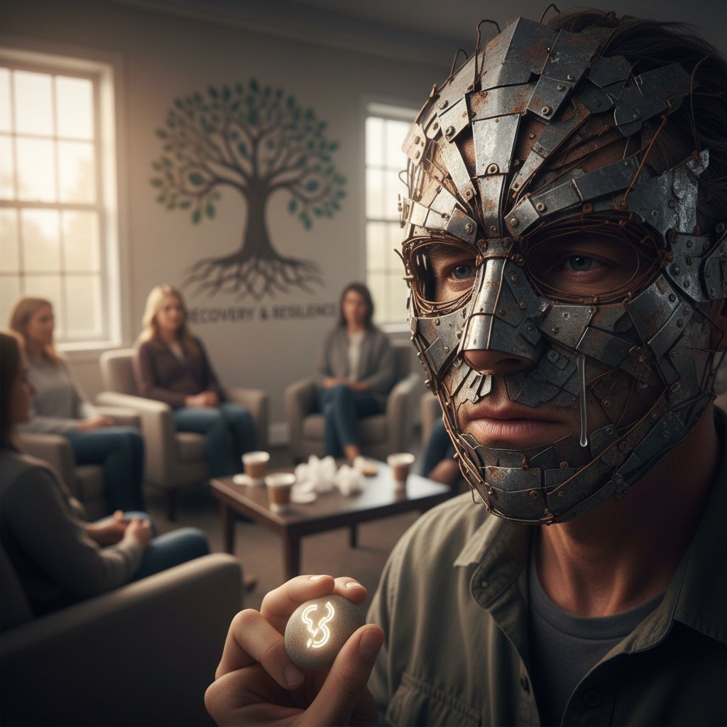 Symboliczne zdjęcie maski, ukrywającej emocje osoby uzależnionej – psychoterapia