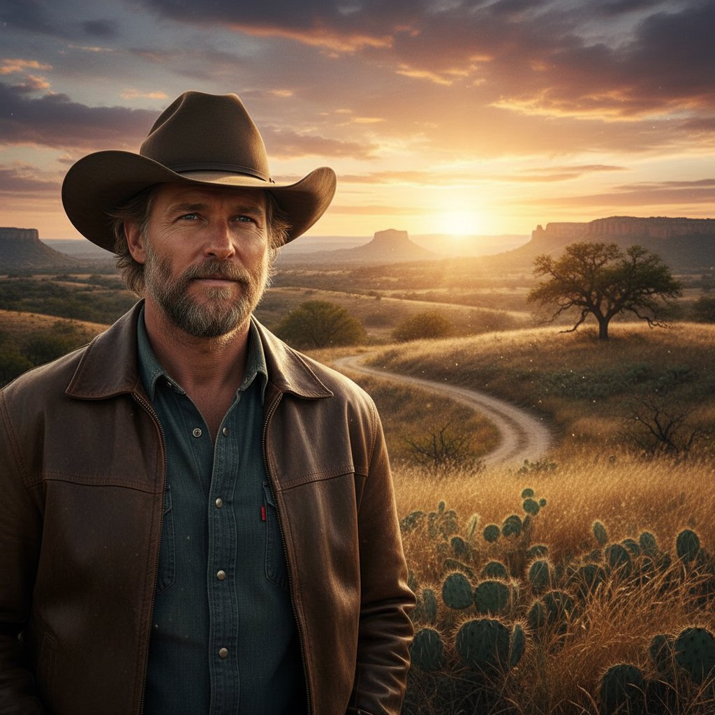 Matthew McConaughey in Texas landscape, cinematic portrait, redefining southern identity