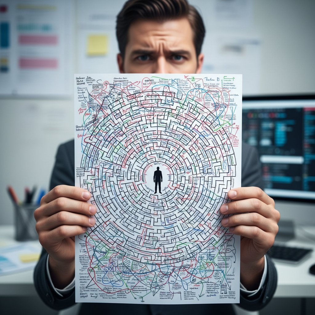 Labirynt na tle wykresu medycznego symbolizujący dezinformację o TNF alfa