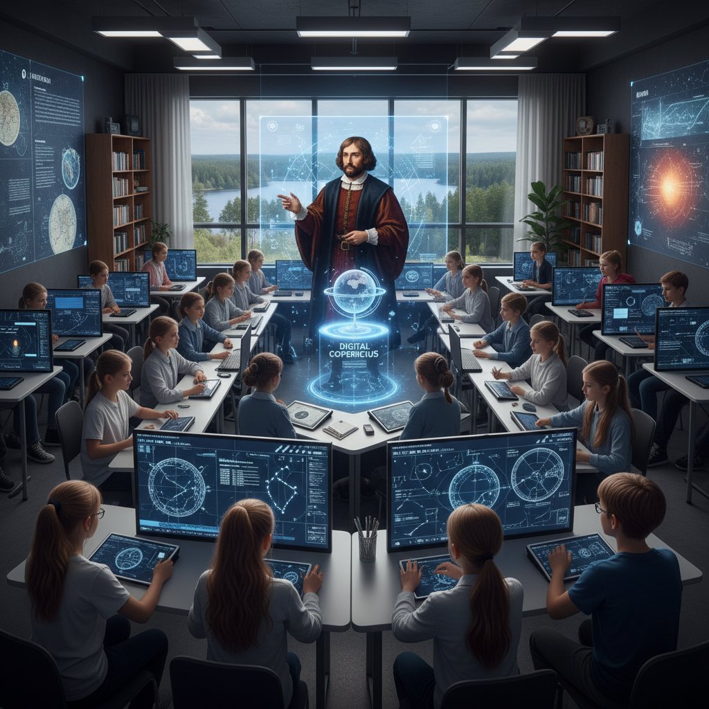 Uczniowie mazurskiej szkoły prowadzą rozmowy z cyfrową postacią Mikołaja Kopernika