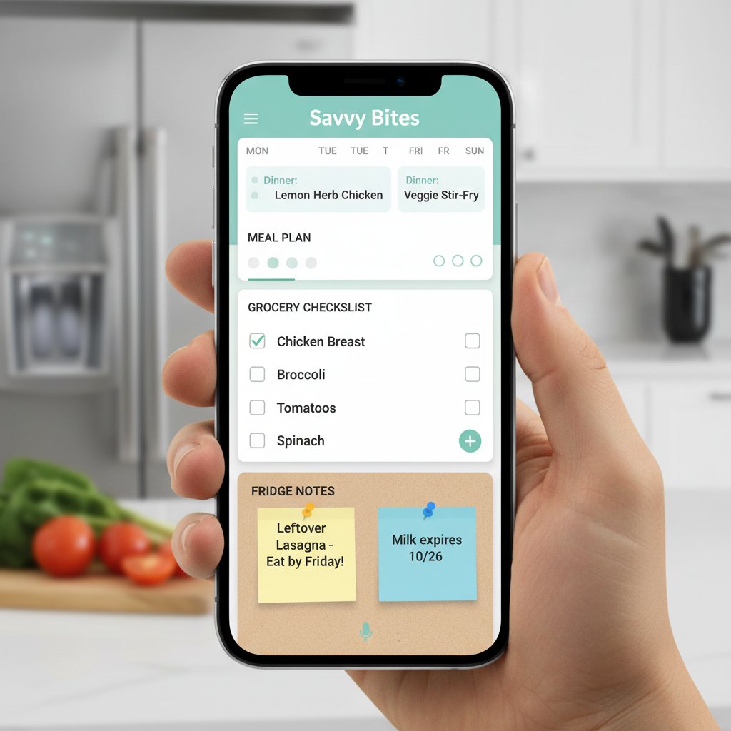 Planowanie posiłków z checklistą, aplikacją mobilną i notatkami na lodówce