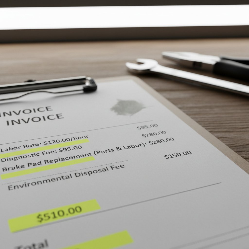Szczegółowy rachunek z warsztatu samochodowego z ukrytymi opłatami