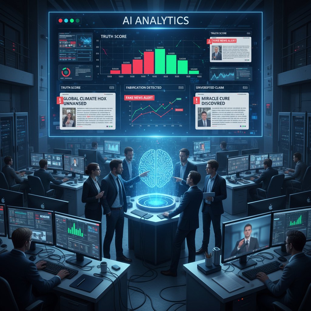 Redakcja medialna korzystająca z AI do analizy fake news