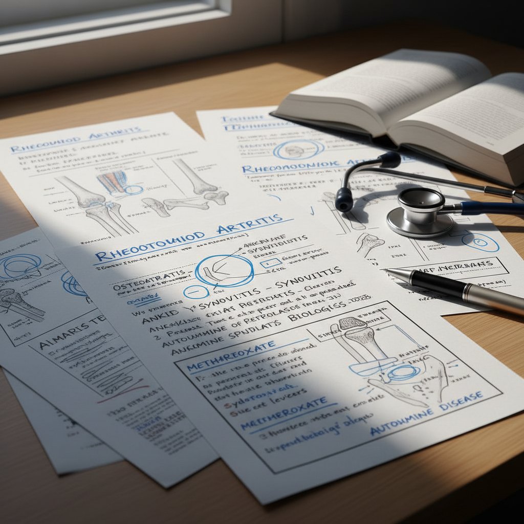 Dokumenty medyczne z odręcznymi notatkami, słownik reumatologii