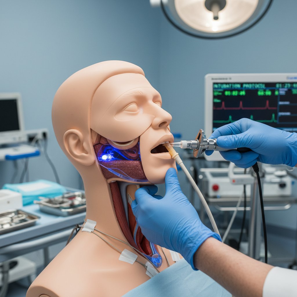 Manekin medyczny z rurką intubacyjną, szczegółowy moment symulacji w szpitalu