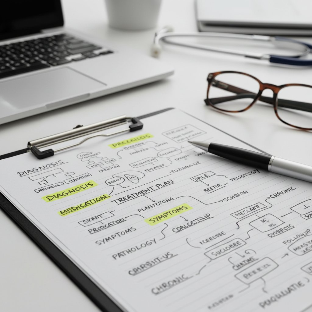 Zdjęcie przedstawiające notatki medyczne z kluczowymi pojęciami