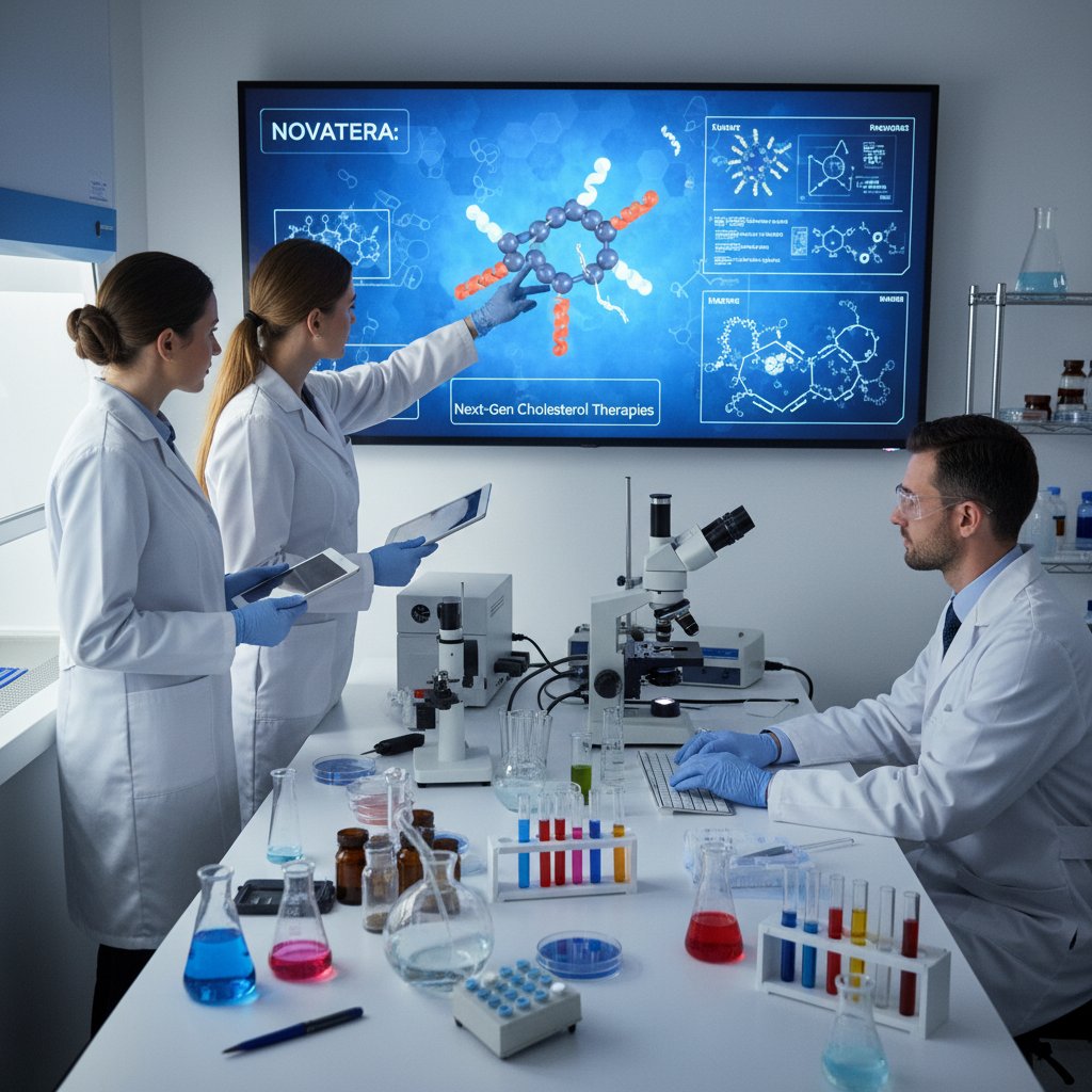 Nowoczesny zespół badawczy analizujący nowe terapie cholesterolowe