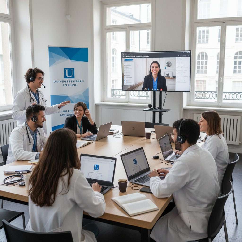 Studenci medycyny uczestniczący w kursie francuskiego online na uczelni