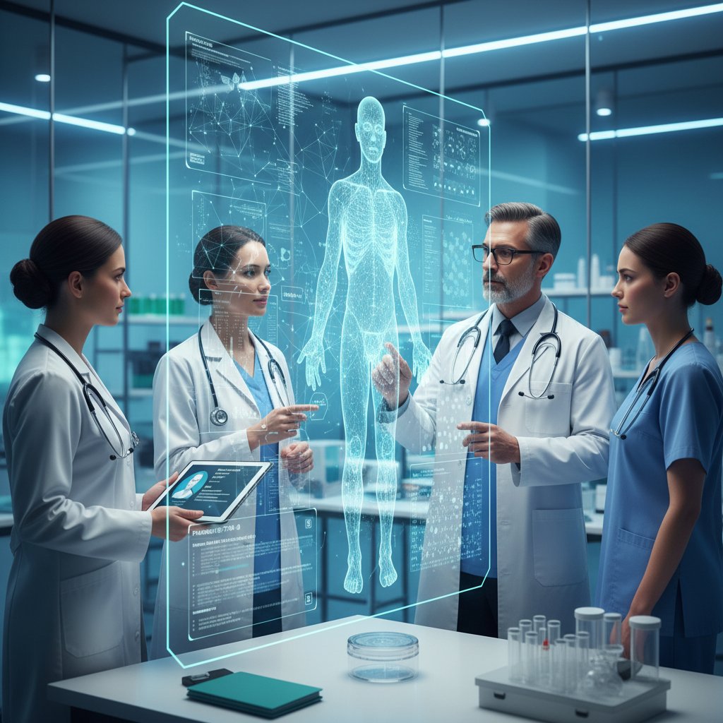 Zespół ekspertów analizujących dane z wykorzystaniem AI — nowa era personalizacji zabiegów medycznych