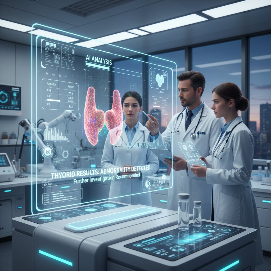 Zespół lekarzy korzystający z zaawansowanego systemu AI do analizy wyników TSH i innych hormonów