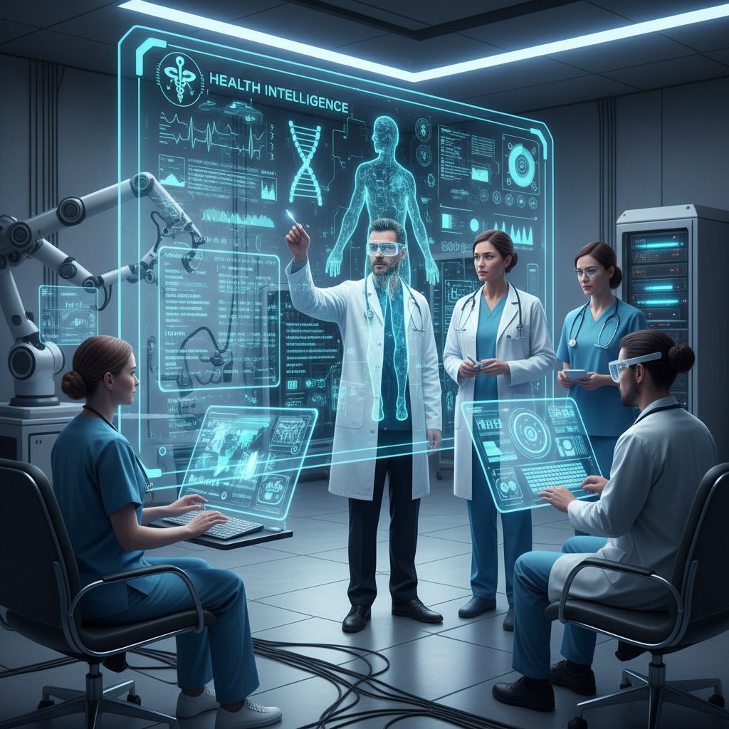 Zdjęcie zespołu medycznego korzystającego z nowoczesnych narzędzi AI do analizy danych zdrowotnych
