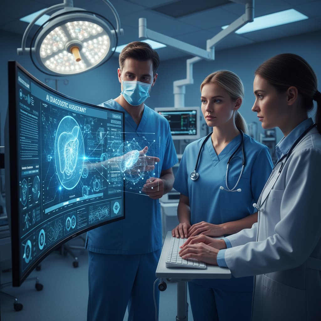 Zespół specjalistów analizujący dane medyczne na ekranie komputera – symbol wsparcia AI