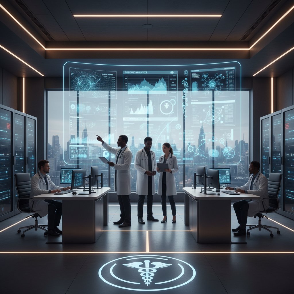 Nowoczesne centrum medyczne – zespół lekarzy analizujących wyniki na ekranie komputera