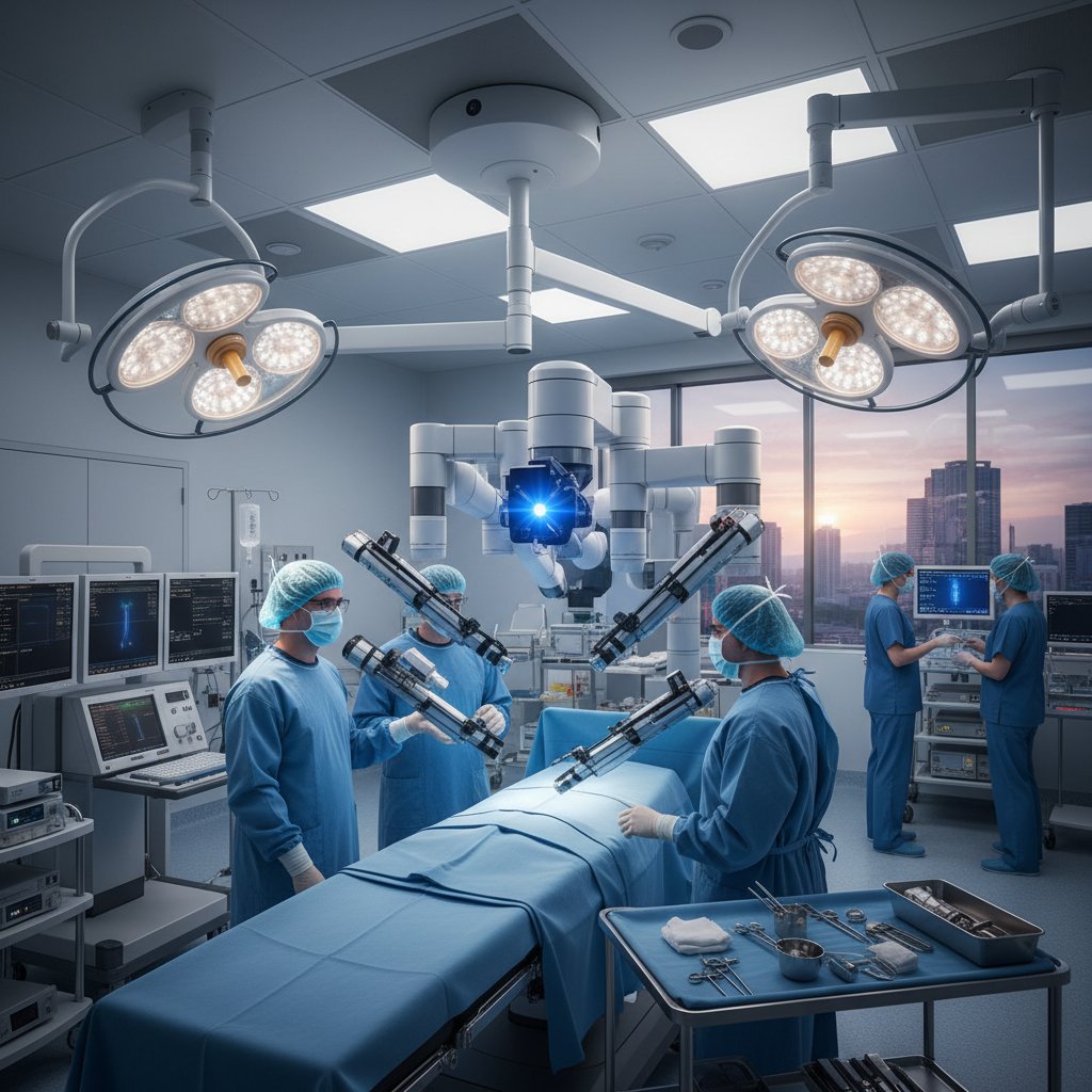 Zespół medyczny przygotowujący robota da Vinci w szpitalu