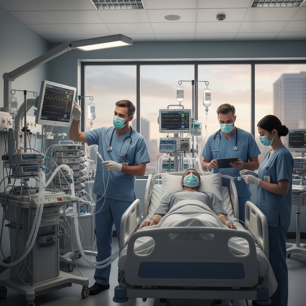 Zespół medyczny podczas intensywnej terapii pacjenta z powikłaniami ropnia okołomigdałkowego