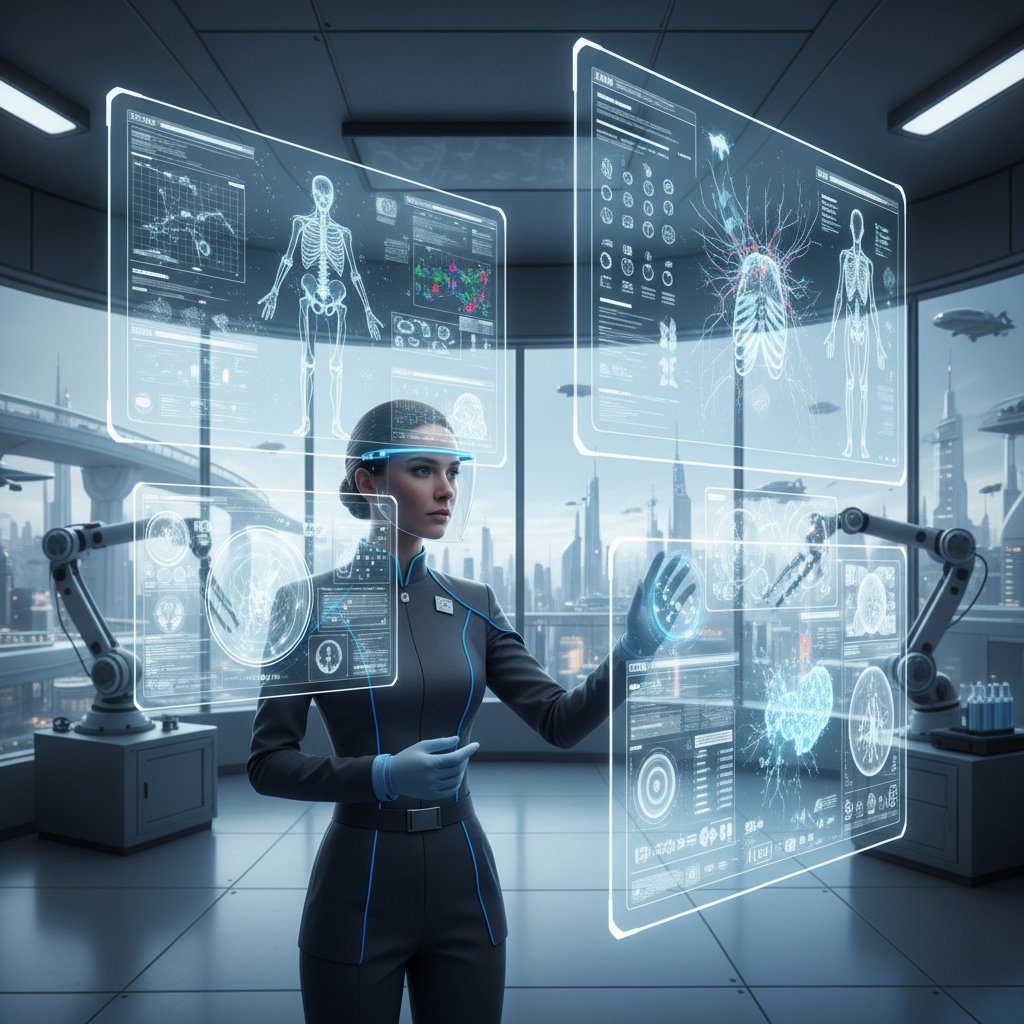 Technik medyczny analizuje skany 3D na ekranie, nowoczesne otoczenie medyczne