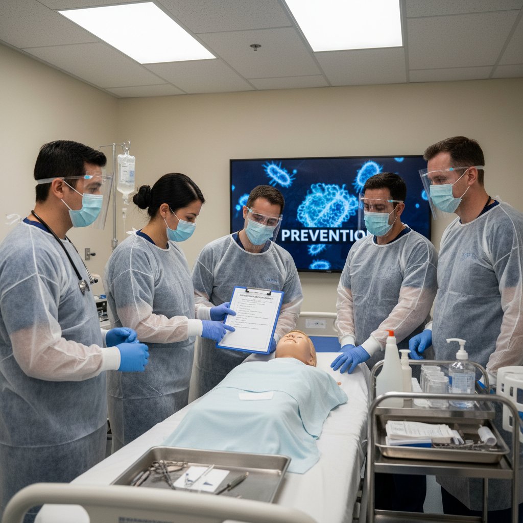 Lekarze podczas szkolenia z checklistą – wizualizacja prewencji zdarzeń niepożądanych