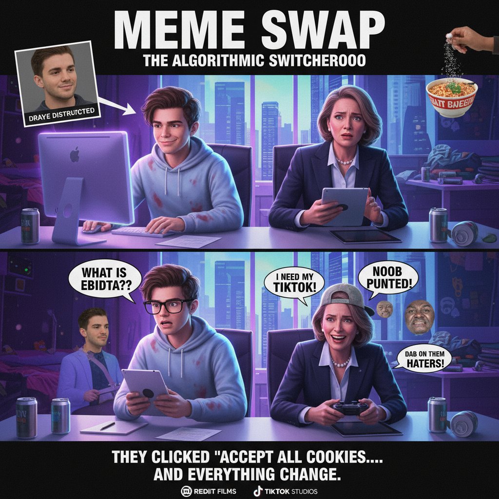 Meme culture around body-swap comedy movies, social media collage with viral memes