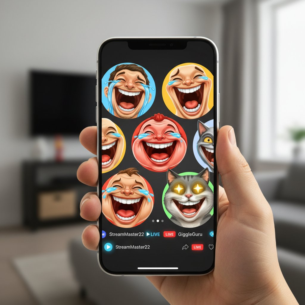 Kolorowy kolaż memów i śmiejących się awatarów na smartfonie, memy internetowe i śmieszne rozmowy, śmiech w sieci