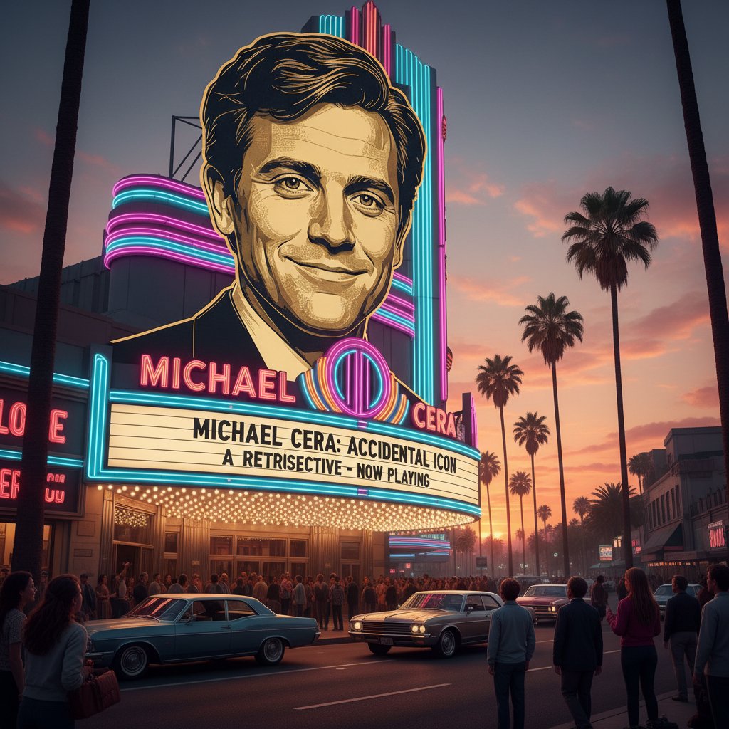 Michael Cera contrasted with Hollywood heartthrobs in a cinematic night scene