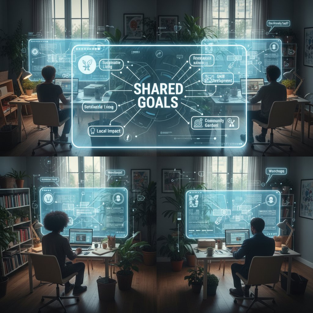 Mała grupa ludzi podczas kreatywnej burzy mózgów online, skupiona na wspólnym celu