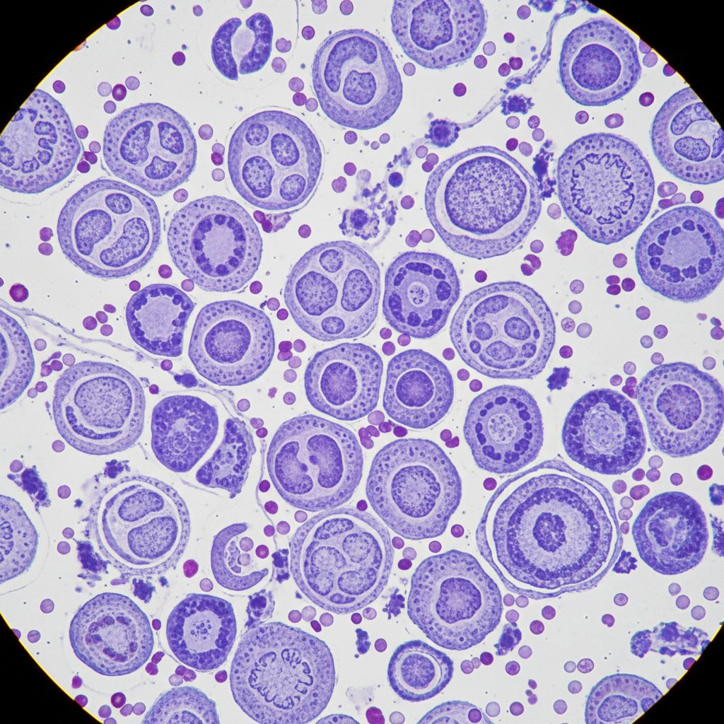 Zdjęcie mikroskopowe komórek nabłonkowych szyjki macicy z widocznymi nieprawidłowościami