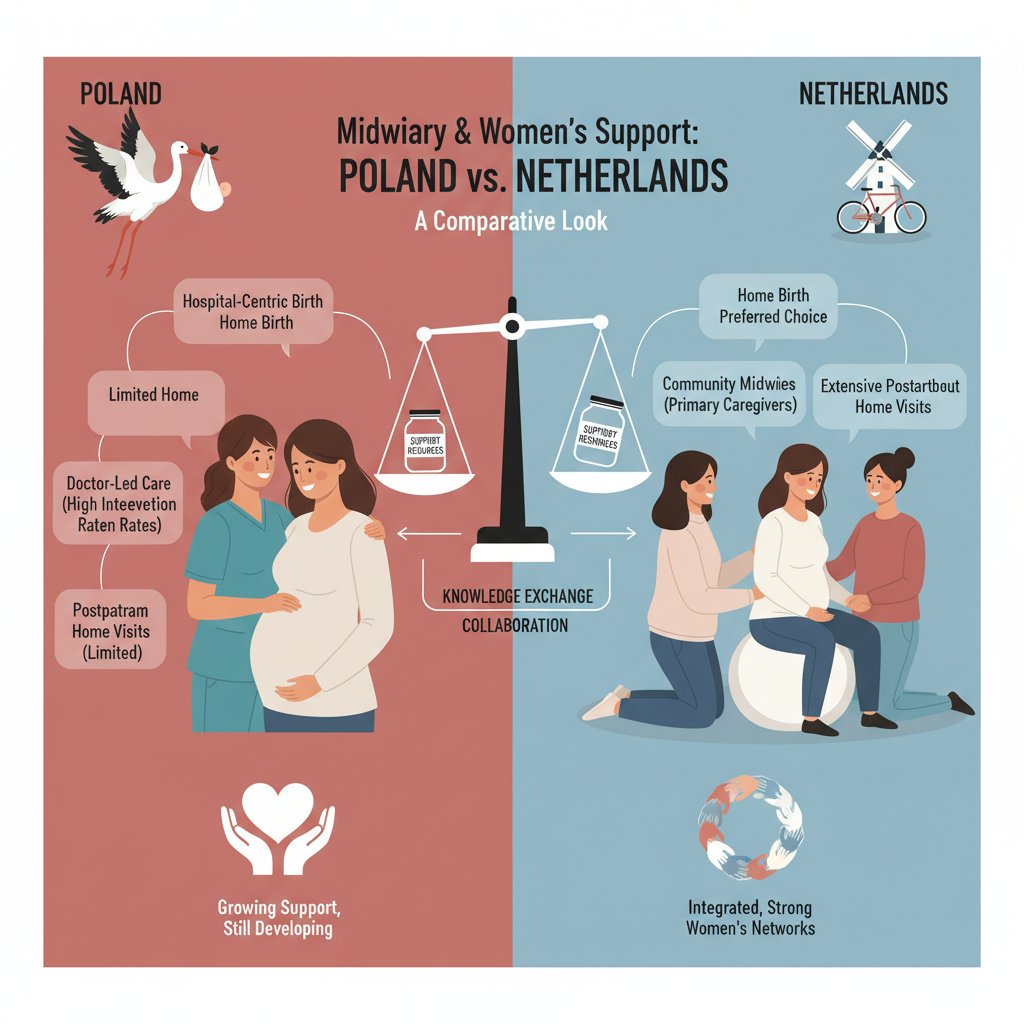 Porównanie położnych w Polsce i Holandii, zdjęcie dwóch kobiet z różnych krajów, opieka położnej