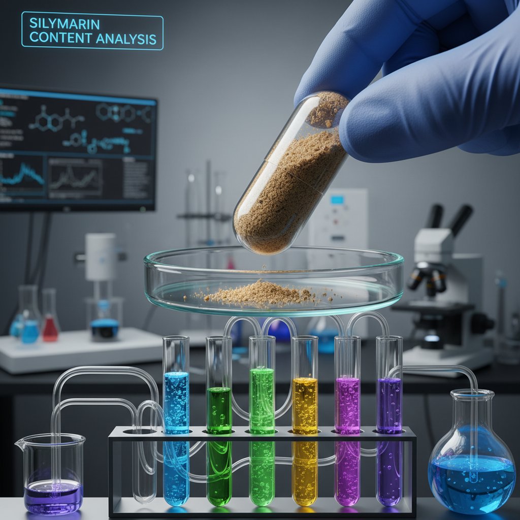 Zdjęcie kapsułki z ostropestem i laboratoryjnych probówek – symbol naukowej analizy