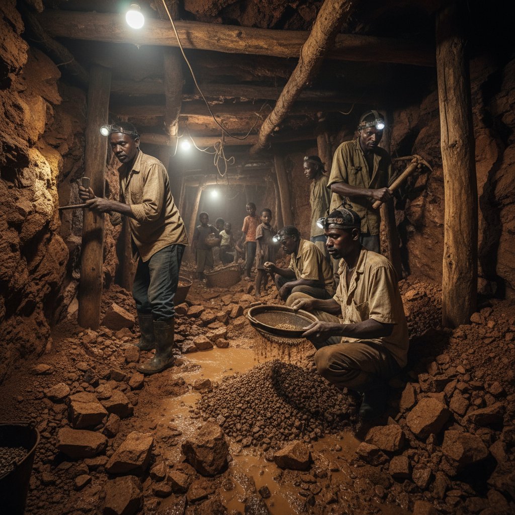 Górnik wydobywający diamenty w afrykańskiej kopalni – surowa rzeczywistość rynku kamieni szlachetnych