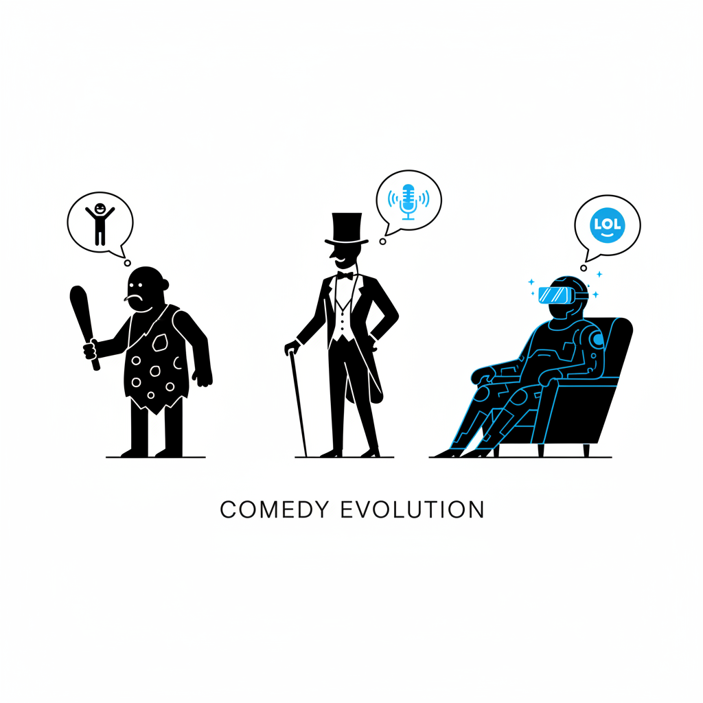 Minimalist photo representing the evolution of comedy genres for movie shattered comedy movies