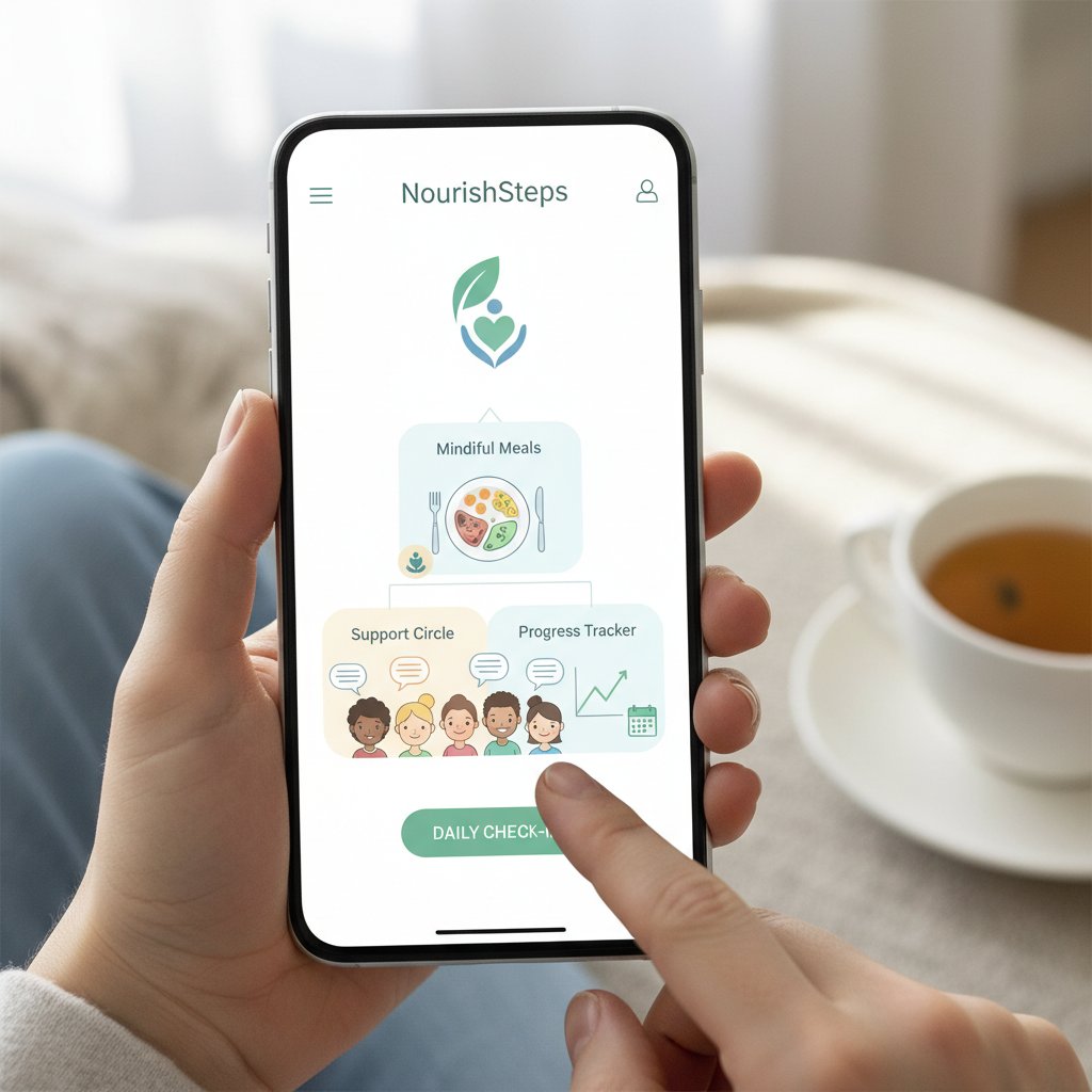 Aplikacja mobilna wspierająca walkę z zaburzeniami odżywiania na ekranie smartfona, nowoczesne technologie zdrowotne