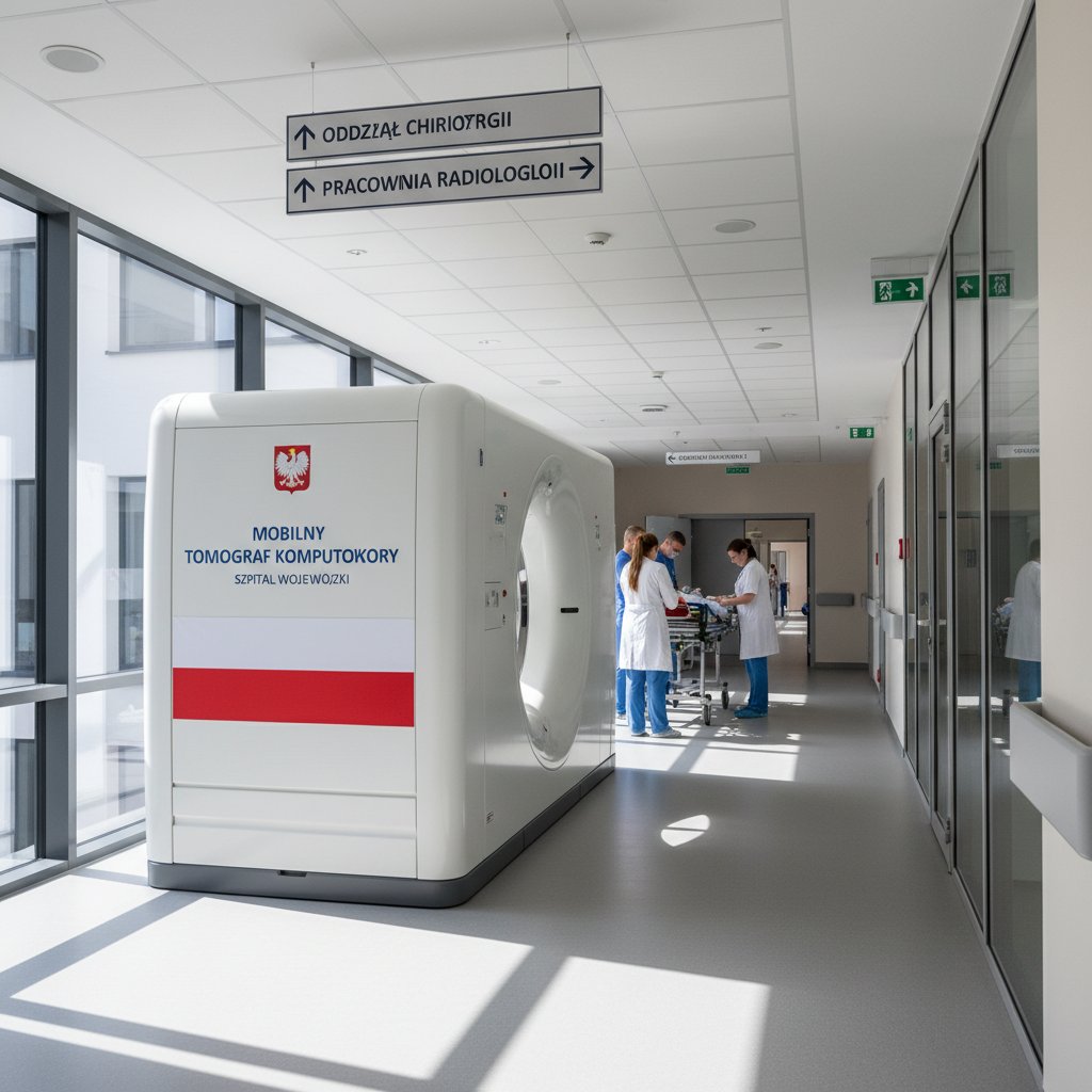 Mobilny tomograf komputerowy w polskim szpitalu, zdjęcie nowoczesnego sprzętu medycznego