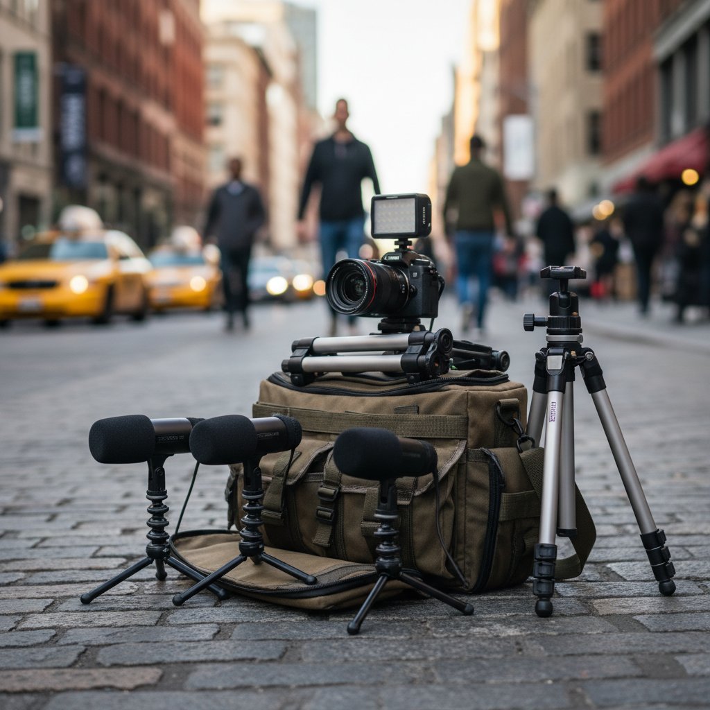 Mobilne studio wywiadowe w akcji, sprzęt do wywiadu ulicznego