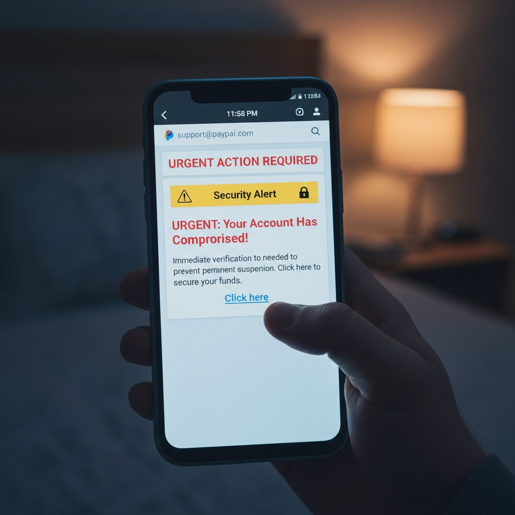 Telefon z podejrzaną wiadomością e-mail sugerującą pilne logowanie do chatgpt