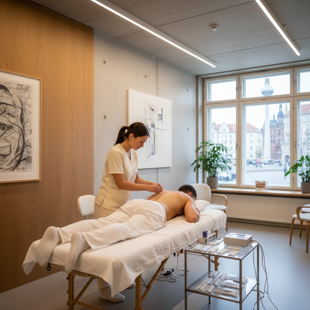 Zabieg akupunktury w nowoczesnym gabinecie w Berlinie, porównanie Polska - Niemcy